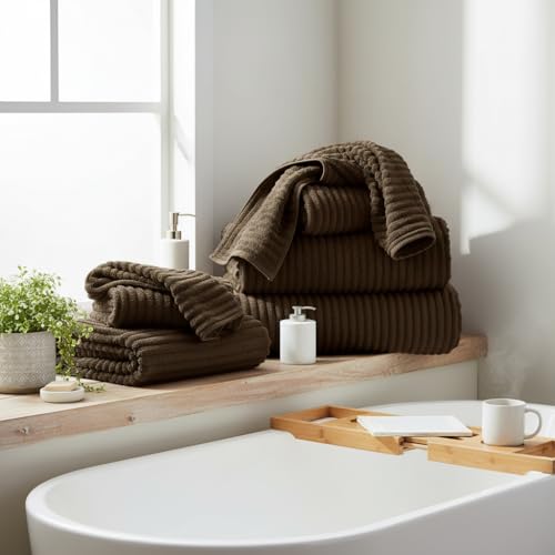 6-Piece Bath Towel Set(30"x60"), 2 Large Bath Towel Sheets, 2 Hand Towels and 2 Washcloths - Highly Absorbent Quick Dry Microfiber,Ultra Soft Towel Set for Bathroom (Brown - color: Brown, size: 30x60 Bath Towel Set of 6