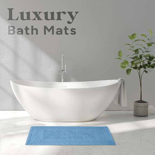 Avalon Towels Light Blue Bath Mat - 100% Cotton Set of 2 Absorbent Bathmat - Bathroom Mats Quick Dry Bath Mats for Bathrooms (22x34 Inches) - color: Sky Blue, size: Pack of 2