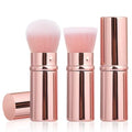 Retractable Makeup Brush 2 Pack, Travel Kabuki Face Makeup Brush | Powder Makeup Brushes for Blush, Liquid, Cream, Cosmetics, Loose Powder, Bronzer, with Aluminum Handle, Cover - color: Rose Gold
