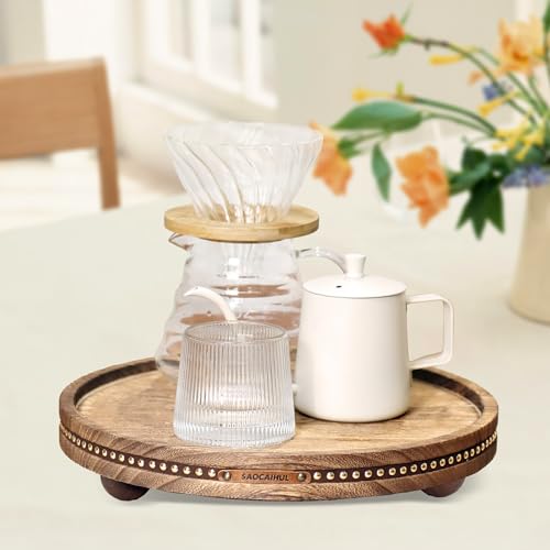 Decor Decorative Round Tray 11.81in for Home Decor for Coffee Table Farmhouse Kitchen Table Living Room Bathroom Centerpiece Tray Decor - color: Rustic