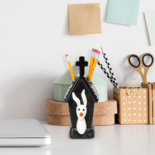 Jay Franco Disney Nightmare Before Christmas Toothbrush Holder - Black & White Resin Pencil Holder Features Zero - Bathroom Storage - color: Black - Nightmare Before Christmas
