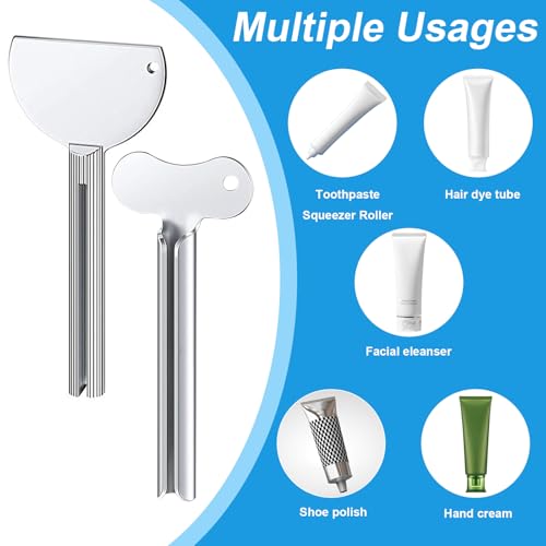 4 Pcs Toothpaste Tube Squeezer,Keys Metal Roller Hair Dye Dispenser Tool, Stainless Steel Toothpaste Squeezers,Metal Tube Key Squeezers Tooth Paste Squeezer for Bathroom Cosmetic Paint Hand Cream