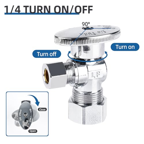 (10 Pack) BH Angle Stop Valve 1/2" Nominal Compression x 3/8" OD, 1/4-Turn Shut Off Valve, Chrome Plated Brass, for Bathroom Toilet Kitchen Shower Plumbing - style: 10PCS
