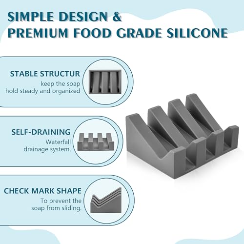 Self Draining Soap Dish Holder,Silicone Soap Dish,for Bathroom,Kitchen, Sponges，Can Extend Soap Life，Keep Soap Bars Dry and Easy Cleaning (Grey,1-Pack) - color: Grey,1-pack