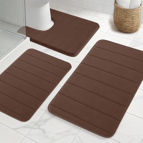 Bathroom Rugs Sets 3 Pieces Thicker Memory Foam Bath Mat with Non Slip Backing, Machine Wash, Dries Quickly, Ultra Soft Coffee Bath Carpet with Toilet Rug for Bathroom,Kitchen,Tub - color: Coffee, size: 31" X 19" + 23" X 15" + U19" X 15"