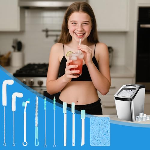 Ice Maker Cleaning Brush Set, 10 Ice Machine Cleaner Tools with 1 Pcs Scrub Sponge and 9 Pcs Gap Brush Sets