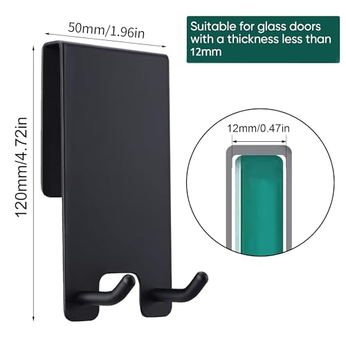 Taozun Shower Door Hooks - Towel Hooks for Bathroom Frameless Glass, Squeegee Hook, Over Glass Hook - Black Stainless Steel 2 Pack - color: Black, size: 2 Pack