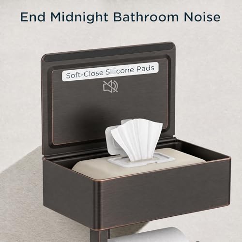 FORIOUS Toilet Paper Holder with Shelf, Sanitary Napkin Receptacle Tampon Holder, Wall Mount Toilet Paper Holder with Storage, Flushable Wipes Dispenser Fits for Bathroom Commercial(1, ORB) - color: Oil Rubbed Bronze, size: 1 Pack-8" (L)