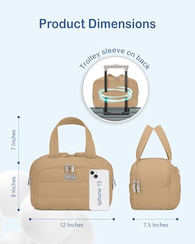TOPDesign Travel Toiletry Bag for Women, Puffer Large Toiletry Bag, Lightweight Cosmetic Makeup Organizer with Handle for Traveling, Accessories, Essentials, Toiletries (Khaki) - color: Khaki