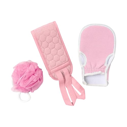 Back Scrubber Set, 3Pcs Bath Gloves and Shower Loofah Sponge for Body Scrub and Daily Shower Cleaning(Light Pink) - color: Light Pink