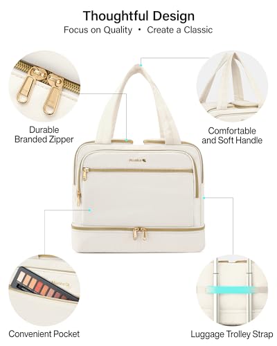 Hanke Travel Toiletry Bag, Lightweight Wide-open Large Toiletry Bags for Women, Dual-Layer Makeup Bag Water-Resistant Cosmetic Travel Bag with Handle for Accessories, Essentials, Off White - color: Off White