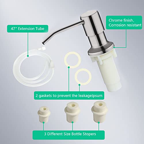Soap Dispenser for Kitchen Sink, Built in Sink Soap Dispenser (Brushed Nickel), Countertop Soap Dispenser Pump with 47" Extension Tube kit, No Need to Fill Little Bottle Again (Longer Thread Shaft) - color: Brushed Nickel