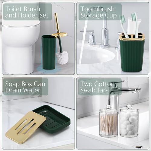 17PCS Bathroom Accessories Set, Dark Green Bathroom Set Bathroom Accessories Set with Trash Can, Toilet Brush, Toothbrush Holder, Qtip Holder & 3PCS Soap Dispenser - size: Bath Set with Press-Top Trash Can, style: Dark Green