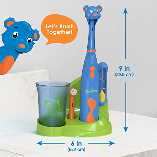 Brusheez Kids’ Electric Toothbrush Set - Safe & Effective for Ages 3+ - Parent Tested & Approved with Gentle Bristles, 2 Brush Heads, Rinse Cup, 2-Minute Timer, & Storage Base (Buddy the Bear) - color: Buddy the Bear
