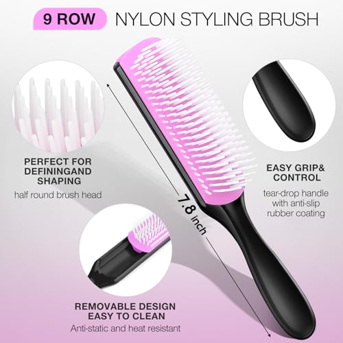 Hommtina Detangling Brush Set with Curly Hair Spray bottle, Bottle Brush Set for Women and Kids Curly Hair (3 PCS, Black+Purple) - color: 3 PCS, Black+Purple, size: 3 PCS