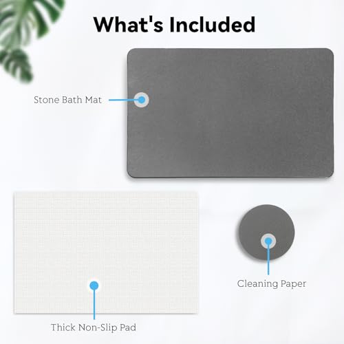 Stone Bath Mat, Dries Quickly, Non-Slip Diatomaceous Earth Bath Mats for Bathroom, Super Absorbent Stone Shower Mat, Easy to Clean, 23.5" x 15.5" Dark Gray