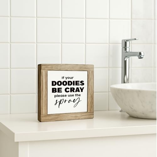 Funny Bathroom Decor, If Your Doodies be Cray Please Use the Spray Wood Box Sign, Farmhouse Bathroom Wooden Box Sign, Freestanding Decoration for Toilet Restroom 5.9×5.9 inch - color: color34