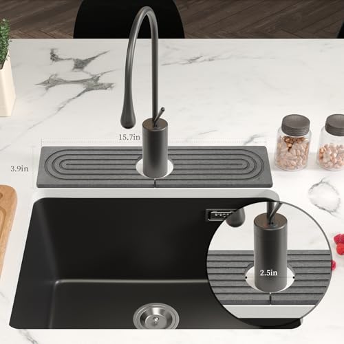 Stone Faucet Mat For Kitchen Sink, 15.8 Inch Super Absorbent Splash Guard for Kitchen Sink Quick Dry Water Absorbing, Non-Slip Stone Tray for Kitchen Counter