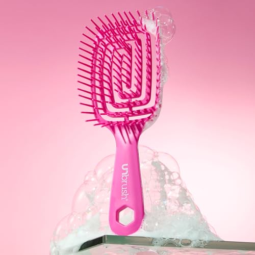 FHI Heat UNbrush Flex Detangling Brush — Ultra-Flexible, Pain-Free Hair Brush Detangler with DuoFlex Anti-Static Bristles for Removing Tangles, Massaging Scalp & Faster Styling - color: Pink