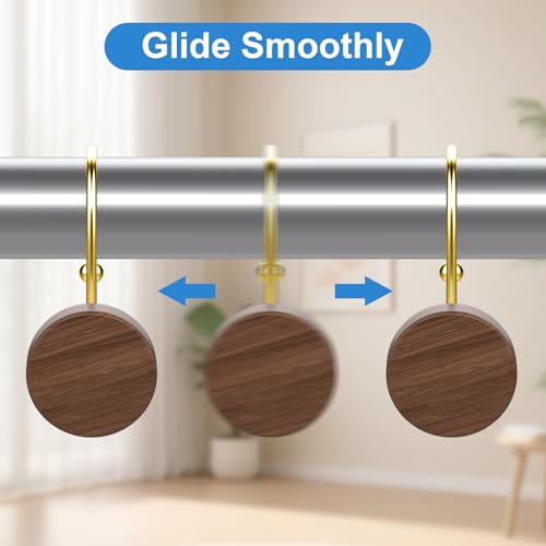 Shower Curtain Hooks, Decorative Shower Curtain Rings for Shower Curtain, Imitation Wood Grain Resin Shower Curtain Hangers, 12PCS Waterptoof Shower Hooks for Bathroom, Bedroom, Plant Hanger (Gold) - color: Gold