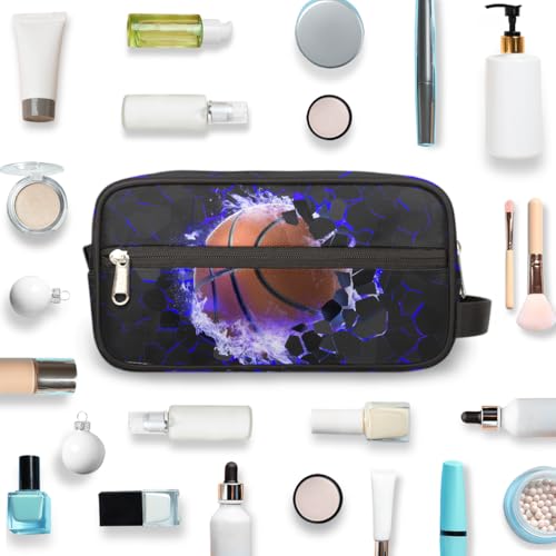 Travel Toiletry Bag for Boys Kids - Blue Basketball Waterproof Hanging Cosmetic Hygiene Bags Lightweight Large Shave Kit for Toiletries Accessories Bathroom Stuff, Gifts for Men - color: Blue Basketball