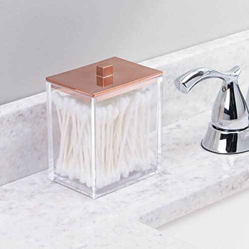 mDesign Plastic Bathroom Vanity Countertop Accessory Set - Includes,Soap Dispenser, Toothbrush Holder, Lidded Canister, and Tumbler Rinsing Cup; Lumiere Collection - Set of 4 - Clear/Rose Gold