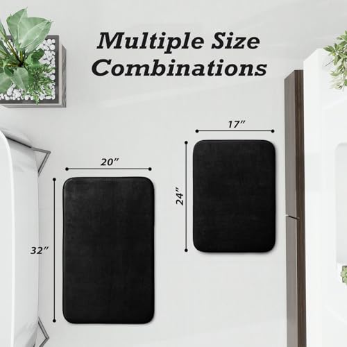 HUXMEYSON Bathroom Rugs Sets 2 Piece, Non-Slip & Quick Dry Bath Mat Set, Ultra Soft Velvet Bath Rugs for Bathroom, Toilet and Shower Floor, Black - color: Black, size: 17"x24"+20"x32"