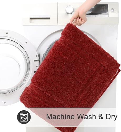 SHACOS Bathroom Rugs Sets 3 Piece with Toilet Lid Cover | Non Slip Absorbent Small Bath Mats 16"x24" U Shape Contour Mat Soft Microfiber Shaggy Machine Washable Bathroom Carpet (Red) - color: Red, size: 16"x24"+U-Shape 20"x24"+Lid Cover 19"x21"