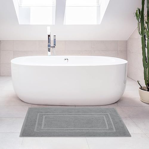 Feather & Stitch 2 Piece Towel Like Bath Mats (30x21 Inch) 100% Cotton Terry Bath Mats, Bathroom Shower Floor Mats [NOT A Bathroom Rug], Soft Absorbent Washable Mats - Dark Grey - color: Dark Grey