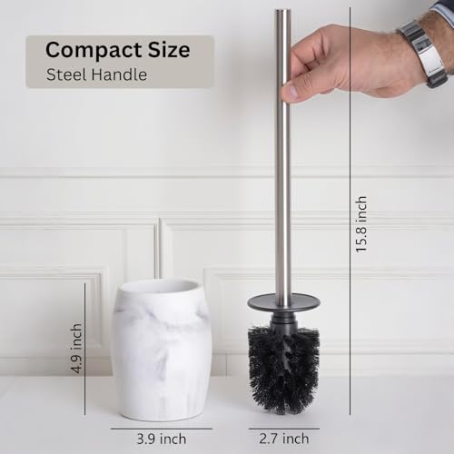 Clasin Home Toilet Bowl Brush and Holder with Stainless Steel Long Handle, Toilet Scrubber Brush with Durable Base, 360° Deep Cleaning Bristles for Bathroom, Compact Set for Small Space (White) - color: White