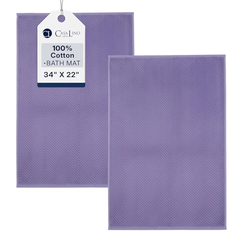 Casa Lino 100% Cotton Bath Mat Set of 2 (NOT A Rug) - 34" x 22" Bathroom Floor Towels - Machine Washable, Soft, Highly Absorbent & Quick Dry Bath Floor Towel (Lavender) - color: Purple