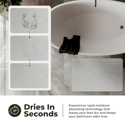 TOSORO - Stone Bath Mat Diatomaceous Earth Shower Mat Non-Slip Super Absorbent Diatomite Stone Bath Mats for Bathroom Floor Quick Drying Natural Easy to Clean (23.5 x 15) - Grey - color: Flow Grey, size: Pack of 1
