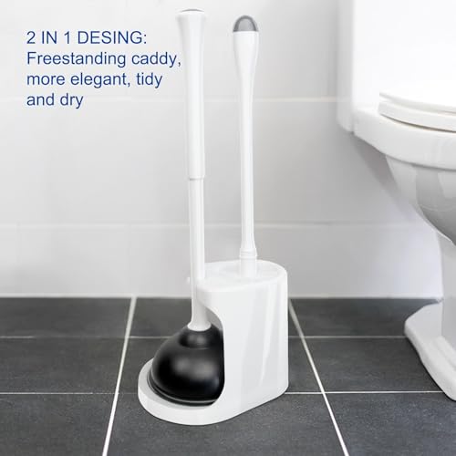 CELOX 2 Set Toilet Brush and Plunger Set, Toilet Brush and Holder Set, Toilet Bowl Brush and Holder, White - color: Shiny-white