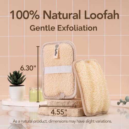 Natural Loofah Sponge for Body Scrub, Exfoliating Body Scrubber & Loofah with Handle, Exfoliating Pads, Loofah for Women, Men & Kids (2 Count - 1 Pack, Rectangular) - color: Cream-rectangular