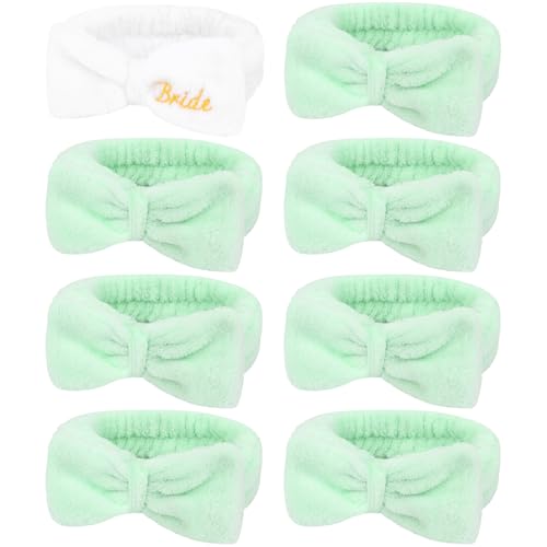 Semato Bachelorette Party Favor Set - Bride & Bridesmaid Spa Headbands (1 bride+ 7green) - color: 1 bride+ 7green