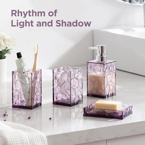 HBlife Bathroom Accessories Set, Lavender Purple Acrylic Bathroom Counter Set with Toothbrush Holder, Soap Dispenser, Tumbler, Soap Dish, Boho Modern Bathroom Decor, Ideal Gift Choice - style: purple