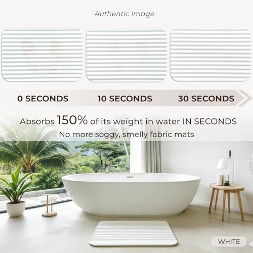 Stone Bath Mat Diatomaceous Earth Shower Mat Non-Slip Ultra Absorbent Durable Stone Mats for Bathroom/Kitchen Fast-Drying Modern Design Easy to Clean (24''*16'' White) - color: White