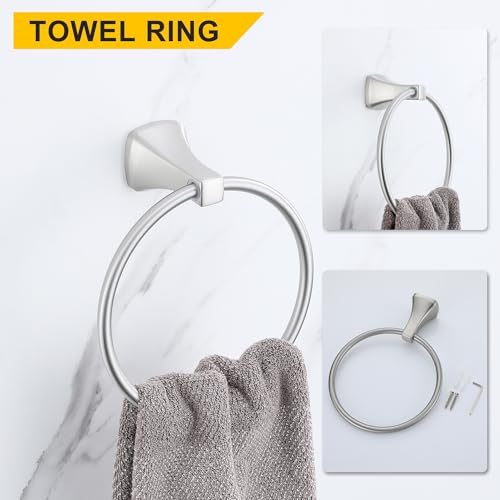 Brushed Brushed Nickel Bathroom Hardware Set 4 Piece Brushed Nickel Bathroom Accessories Set, 23.6 inch Bath Towel Bar Set | Towel Hook | Toilet Paper Holder | Hand Towel Holder - color: Brushed Nickel