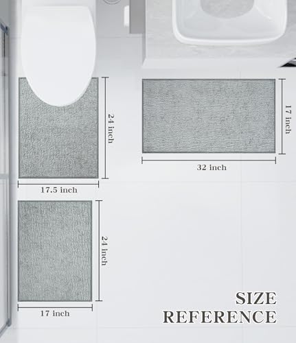 chakme Bathroom Rug Sets 3 Piece, Ultra Thin Quick Dry Bath Mat Set, Absorbent Bath Mat for Bathroom Non Slip Machine Washable, (Light Grey, 3 Piece) - color: Light Grey, size: 3piece