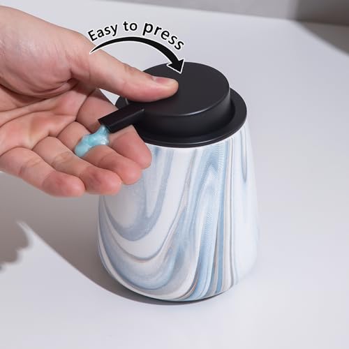 12Oz Ceramic Liquid Soap Dispenser - Modern Lotion Hand Soap Dispenser with Easy-to-Press Black Pump, Reusable and Refillable Dish Soap Dispensers for Bathroom & Kitchen, Marble Blue - color: Marble Blue, style: Liquid Pump