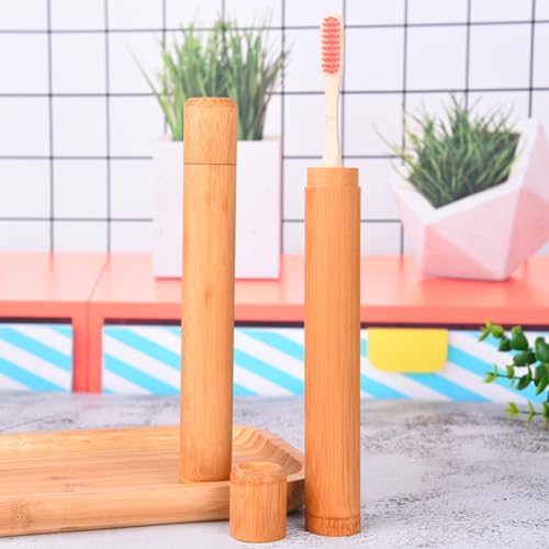 VASANA 2PCS Bamboo Toothbrush Case Portable Toothbrush Container Reusable Toothbrush Holder Personal Cleaning Tools Storage for Daily Use Traveling Camping(21CM)