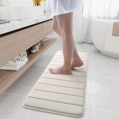 Buganda Memory Foam Bath Mat, 47" x 17", Ultra Soft Bathroom Rugs, Water Absorbent and Machine Washable Bath Rug Runner for Bathroom, Shower, and Tub, Cream - color: Cream, size: 47" X 17"