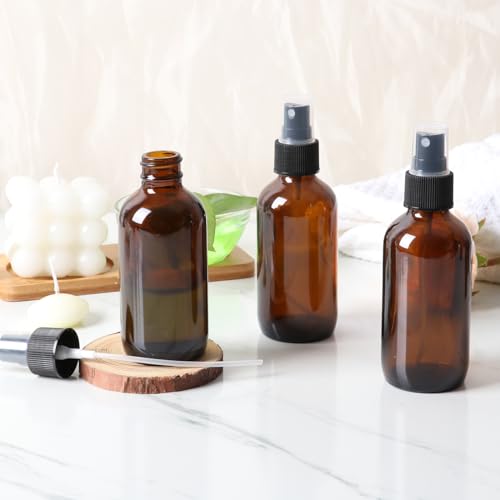 STARSIDE 24-Pack 4oz Amber Glass Spray Bottles with Fine Mist Sprayer | 120ml Travel Bottles for Cosmetic Essential Oils, Cleaning Solutions, Perfumes & Liquids, Includes Funnels, Labels, Brush - size: L