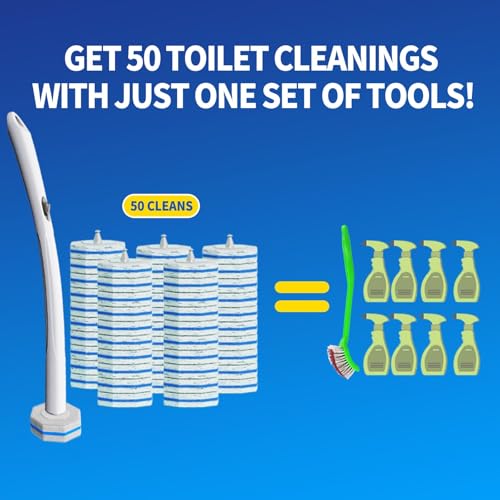 Disposable Toilet Brush Cleaning System with 50pcs Refills Pads Replacement Heads, Toilet Cleaning Stick, Wall Mounted Toliet Wand Kit Bathroom Maintenance, Toilet Bowl Cleaner Wands Holder and Set - style: Toilet brush + 50 refills