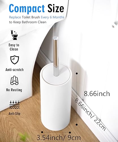 Matt White Ceramic Toilet Brush and Holder Set, Durable Bristles Non Scratch Toilet, Long Stainless Steel Handle, Freestanding Toilet Bowl Cleaners Brush, Scrubber Brush for Toilet - color: Matt White, size: Set/1