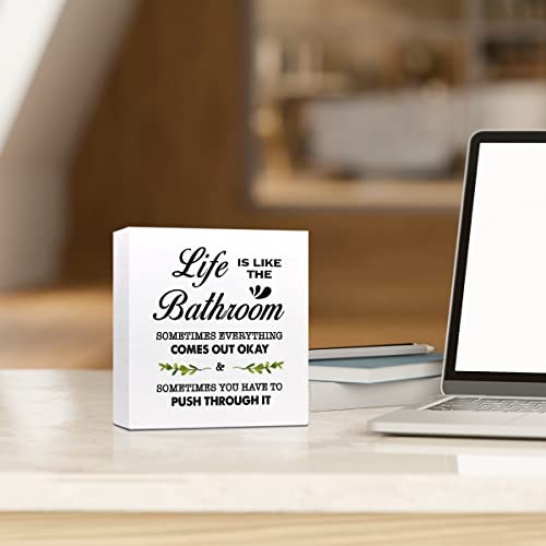 Life is Like The Bathroom Wooden Box Sign Desk Decor, Bathroom Decor and Accessories, Funny Bathrooms Wood Block Sign for Farmhouse Toilet Shelf Decors - color: Life is Like