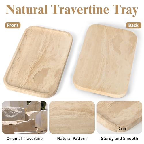 Natural Travertine Vanity Tray - Decorative Stone Marble Tray for Bathroom Countertop, Elegant Organizer for Home Decor, Jewelry, Candle, Makeup, Kitchen and Dresser Decor - color: Rectangle Beige, size: 11.8" x 7.9" x 0.8"
