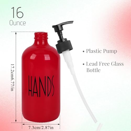 Dish Soap Dispenser for Kitchen - 16 OZ Glass Hand Soap Dispenser Set - Kitchen Bathroom Decor and Accessories (Red) - color: Red