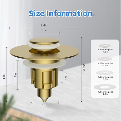 iFealClear Metal Universal Bathroom Sink Stopper, Upgraded Stainless Steel Sink Drain Strainer for 1.1''~2.36" Basin Pop Up Drain Strainer, Anti-Clogging Filter Basket, Brushed Gold - color: Brushed Gold