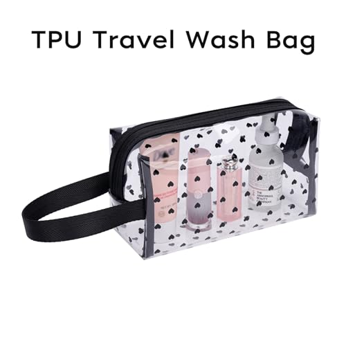 GIVLEFLY Clear TPU Toiletry Bag Set for Women & Men, 3PCS Waterproof Makeup & Skincare Organizer with Zipper, Soft Transparent Travel Cosmetic Pouch with Handle & Hanging Loop,B - size: Model B solid pattern
